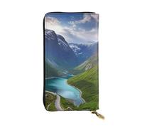 FHEBNDS Leather Wallet for Men Women, RFID Blocking, Large Capacity Zip Card Phone Holder with 12 Card Slots, Slim Minimalist Cash Wallets Travel Long Purse Norwegian fjords Clutch Bag