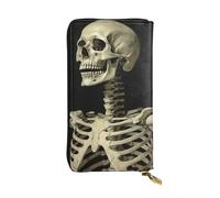 FHEBNDS Leather Wallet for Men Women, RFID Blocking, Large Capacity Zip Card Phone Holder with 12 Card Slots, Slim Minimalist Cash Wallets Travel Long Purse A Skeleton Clutch Bag