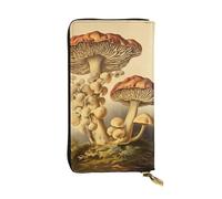 FHEBNDS Leather Wallet for Men Women, RFID Blocking, Large Capacity Zip Card Phone Holder with 12 Card Slots, Slim Minimalist Cash Wallets Travel Long Purse Vintage Mushrooms Clutch Bag