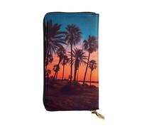 FHEBNDS Leather Wallet for Men Women, RFID Blocking, Large Capacity Zip Card Phone Holder with 12 Card Slots, Slim Minimalist Cash Wallets Travel Long Purse Palm Tree Sunset Clutch Bag
