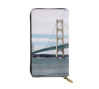 FHEBNDS Leather Wallet for Men Women, RFID Blocking, Large Capacity Zip Card Phone Holder with 12 Card Slots, Slim Minimalist Cash Wallets Travel Long Purse Mackinac Suspension Bridge Clutch Bag