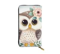 FHEBNDS Leather Wallet for Men Women, RFID Blocking, Large Capacity Zip Card Phone Holder with 12 Card Slots, Slim Minimalist Cash Wallets Travel Long Purse Cute Owl with Flowers Clutch Bag