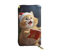 FHEBNDS Leather Wallet for Men Women, RFID Blocking, Large Capacity Zip Card Phone Holder with 12 Card Slots, Slim Minimalist Cash Wallets Travel Long Purse Cute Cat Sing Christmas Carols Clutch Bag