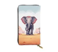 FHEBNDS Leather Wallet for Men Women, RFID Blocking, Large Capacity Zip Card Phone Holder with 12 Card Slots, Slim Minimalist Cash Wallets Travel Long Purse Lucky Elephant Clutch Bag
