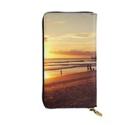FHEBNDS Leather Wallet for Men Women, RFID Blocking, Large Capacity Zip Card Phone Holder with 12 Card Slots, Slim Minimalist Cash Wallets Travel Long Purse Sunset Beach Clutch Bag