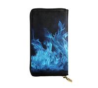FHEBNDS Leather Wallet for Men Women, RFID Blocking, Large Capacity Zip Card Phone Holder with 12 Card Slots, Slim Minimalist Cash Wallets Travel Long Purse Blue Flame Clutch Bag