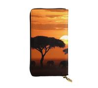 FHEBNDS Leather Wallet for Men Women, RFID Blocking, Large Capacity Zip Card Phone Holder with 12 Card Slots, Slim Minimalist Cash Wallets Travel Long Purse Sunset African Savanna Clutch Bag