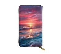 FHEBNDS Leather Wallet for Men Women, RFID Blocking, Large Capacity Zip Card Phone Holder with 12 Card Slots, Slim Minimalist Cash Wallets Travel Long Purse Warm Twilight Clutch Bag