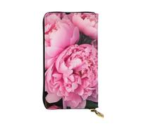 FHEBNDS Leather Wallet for Men Women, RFID Blocking, Large Capacity Zip Card Phone Holder with 12 Card Slots, Slim Minimalist Cash Wallets Travel Long Purse Pink peony Clutch Bag