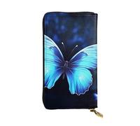 FHEBNDS Leather Wallet for Men Women, RFID Blocking, Large Capacity Zip Card Phone Holder with 12 Card Slots, Slim Minimalist Cash Wallets Travel Long Purse Blue Butterfly Clutch Bag