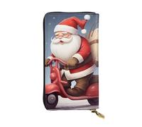 FHEBNDS Leather Wallet for Men Women, RFID Blocking, Large Capacity Zip Card Phone Holder with 12 Card Slots, Slim Minimalist Cash Wallets Travel Long Purse Santa Claus on Scooter Clutch Bag