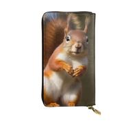 FHEBNDS Leather Wallet for Men Women, RFID Blocking, Large Capacity Zip Card Phone Holder with 12 Card Slots, Slim Minimalist Cash Wallets Travel Long Purse Squirrel Funny Animal Clutch Bag