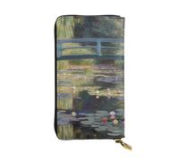 FHEBNDS Leather Wallet for Men Women, RFID Blocking, Large Capacity Zip Card Phone Holder with 12 Card Slots, Slim Minimalist Cash Wallets Travel Long Purse Water Lily Pond Clutch Bag
