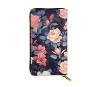 FHEBNDS Leather Wallet for Men Women, RFID Blocking, Large Capacity Zip Card Phone Holder with 12 Card Slots, Slim Minimalist Cash Wallets Travel Long Purse Vintage Floral Clutch Bag