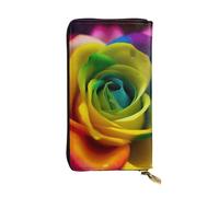 FHEBNDS Leather Wallet for Men Women, RFID Blocking, Large Capacity Zip Card Phone Holder with 12 Card Slots, Slim Minimalist Cash Wallets Travel Long Purse Rainbow Flower Clutch Bag