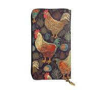 FHEBNDS Leather Wallet for Men Women, RFID Blocking, Large Capacity Zip Card Phone Holder with 12 Card Slots, Slim Minimalist Cash Wallets Travel Long Purse Chicken Print Clutch Bag
