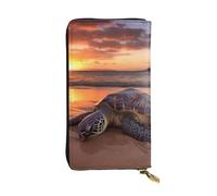 FHEBNDS Leather Wallet for Men Women, RFID Blocking, Large Capacity Zip Card Phone Holder with 12 Card Slots, Slim Minimalist Cash Wallets Travel Long Purse Sea turtle sunset Clutch Bag