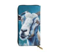 FHEBNDS Leather Wallet for Men Women, RFID Blocking, Large Capacity Zip Card Phone Holder with 12 Card Slots, Slim Minimalist Cash Wallets Travel Long Purse Blue Goat Print Clutch Bag