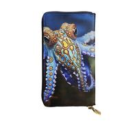 FHEBNDS Leather Wallet for Men Women, RFID Blocking, Large Capacity Zip Card Phone Holder with 12 Card Slots, Slim Minimalist Cash Wallets Travel Long Purse Blue Ringed Octopus Clutch Bag