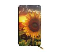 FHEBNDS Leather Wallet for Men Women, RFID Blocking, Large Capacity Zip Card Phone Holder with 12 Card Slots, Slim Minimalist Cash Wallets Travel Long Purse Sunflower and sunset Clutch Bag