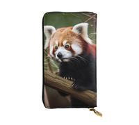 FHEBNDS Leather Wallet for Men Women, RFID Blocking, Large Capacity Zip Card Phone Holder with 12 Card Slots, Slim Minimalist Cash Wallets Travel Long Purse Red Panda on Tree Branch Clutch Bag
