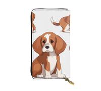 FHEBNDS Leather Wallet for Men Women, RFID Blocking, Large Capacity Zip Card Phone Holder with 12 Card Slots, Slim Minimalist Cash Wallets Travel Long Purse Beagle Dog Clutch Bag