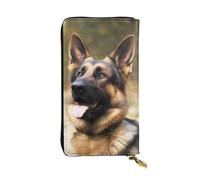 FHEBNDS Leather Wallet for Men Women, RFID Blocking, Large Capacity Zip Card Phone Holder with 12 Card Slots, Slim Minimalist Cash Wallets Travel Long Purse Animal german shepherd Clutch Bag