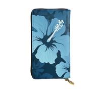 FHEBNDS Leather Wallet for Men Women, RFID Blocking, Large Capacity Zip Card Phone Holder with 12 Card Slots, Slim Minimalist Cash Wallets Travel Long Purse Blue hibiscus Clutch Bag