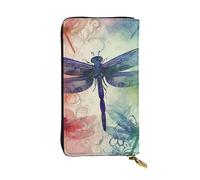 FHEBNDS Leather Wallet for Men Women, RFID Blocking, Large Capacity Zip Card Phone Holder with 12 Card Slots, Slim Minimalist Cash Wallets Travel Long Purse Modern dragonfly Clutch Bag