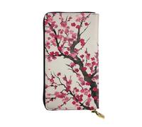 FHEBNDS Leather Wallet for Men Women, RFID Blocking, Large Capacity Zip Card Phone Holder with 12 Card Slots, Slim Minimalist Cash Wallets Travel Long Purse Blooming Cherry Tree Clutch Bag
