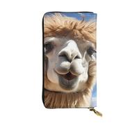 FHEBNDS Leather Wallet for Men Women, RFID Blocking, Large Capacity Zip Card Phone Holder with 12 Card Slots, Slim Minimalist Cash Wallets Travel Long Purse Funny Alpaca Llama Clutch Bag