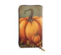 FHEBNDS Leather Wallet for Men Women, RFID Blocking, Large Capacity Zip Card Phone Holder with 12 Card Slots, Slim Minimalist Cash Wallets Travel Long Purse Thanksgiving Day Punmpkin Clutch Bag
