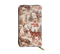 FHEBNDS Leather Wallet for Men Women, RFID Blocking, Large Capacity Zip Card Phone Holder with 12 Card Slots, Slim Minimalist Cash Wallets Travel Long Purse Animal Wilderness Bear Deer Clutch Bag