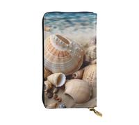 FHEBNDS Leather Wallet for Men Women, RFID Blocking, Large Capacity Zip Card Phone Holder with 12 Card Slots, Slim Minimalist Cash Wallets Travel Long Purse Seashells by the seashore Clutch Bag