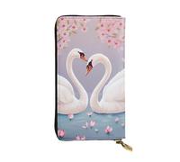 FHEBNDS Leather Wallet for Men Women, RFID Blocking, Large Capacity Zip Card Phone Holder with 12 Card Slots, Slim Minimalist Cash Wallets Travel Long Purse White Swans with Floral Tree Clutch Bag