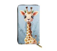 FHEBNDS Leather Wallet for Men Women, RFID Blocking, Large Capacity Zip Card Phone Holder with 12 Card Slots, Slim Minimalist Cash Wallets Travel Long Purse Cute Giraffe Flowers Clutch Bag