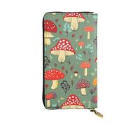 FHEBNDS Leather Wallet for Men Women, RFID Blocking, Large Capacity Zip Card Phone Holder with 12 Card Slots, Slim Minimalist Cash Wallets Travel Long Purse Cartoon Mushrooms Clutch Bag