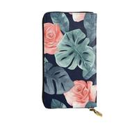 FHEBNDS Leather Wallet for Men Women, RFID Blocking, Large Capacity Zip Card Phone Holder with 12 Card Slots, Slim Minimalist Cash Wallets Travel Long Purse Watercolor monstera pattern Clutch Bag