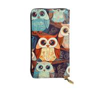 FHEBNDS Leather Wallet for Men Women, RFID Blocking, Large Capacity Zip Card Phone Holder with 12 Card Slots, Slim Minimalist Cash Wallets Travel Long Purse Anime Owl Clutch Bag
