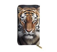 FHEBNDS Leather Wallet for Men Women, RFID Blocking, Large Capacity Zip Card Phone Holder with 12 Card Slots, Slim Minimalist Cash Wallets Travel Long Purse Tiger Clutch Bag