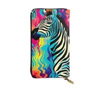FHEBNDS Leather Wallet for Men Women, RFID Blocking, Large Capacity Zip Card Phone Holder with 12 Card Slots, Slim Minimalist Cash Wallets Travel Long Purse Colored Zebra Clutch Bag