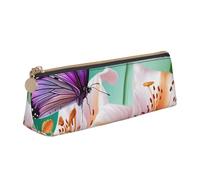 FHEBNDS Lilies and Butterfly Makeup Bag for Women Men Large Pencil Case Aesthetic Pencil Pouch Coin Pouch Leather Cosmetic Bag with Zipper Office Organizer Travel Essentials