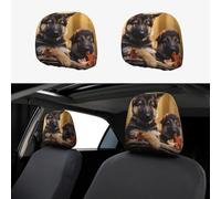 FHEBNDS Little German Shepherd Dog Car Headrest Cover 2 Pcs Universal Soft Washable Car Seat Head Rest Protector Elastic Breathable Auto Interior Decor Front & Rear Seat Headrest Pads