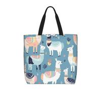 FHEBNDS Llama Cartoon Pattern Tote Bag for Women, Zipper Casual Tote's Handbag for Travel, Work, Lightweight Laptop Bags Big Capacity Shoulder Bag Reusable Grocery Shopping Bags