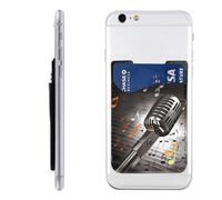 FHEBNDS Microphone with Music Notes Phone Wallet Stick on, Cell Phone Card Holder for Phone Case, Leather ID Credit Card Holder for Women Men, Adhesive Phone Pocket for Back of Phone