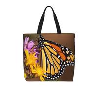 FHEBNDS Monarch Butterfly Tote Bag for Women, Zipper Casual Tote's Handbag for Travel, Work, Lightweight Laptop Bags Big Capacity Shoulder Bag Reusable Grocery Shopping Bags