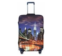 FHEBNDS New York Night Luggage Cover Washable Suitcase Covers Tsa Approved Elastic Spandex Suitcase Protector Anti-Scratch Travel Baggage Cover Fit 18-32 Inch Luggage, Black, S
