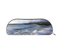 FHEBNDS Puerto Rico - Beach Makeup Bag for Women Men Large Pencil Case Aesthetic Pencil Pouch Coin Pouch Leather Cosmetic Bag with Zipper Office Organizer Travel Essentials, Gold, One Size