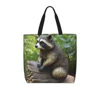 FHEBNDS Raccoon Statue Tote Bag for Women, Zipper Casual Tote's Handbag for Travel, Work, Lightweight Laptop Bags Big Capacity Shoulder Bag Reusable Grocery Shopping Bags