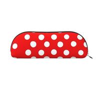 FHEBNDS Red And White Polka Dots Makeup Bag for Women Men Large Pencil Case Aesthetic Pencil Pouch Coin Pouch Leather Cosmetic Bag with Zipper Office Organizer Travel Essentials
